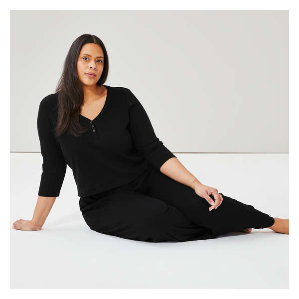 Women+ Pajama Henley Long Sleeve - JF Black