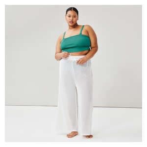 Women+ Crochet Pant Cover-Up - White