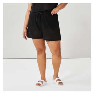 Women+ Crochet Short Cover-Up - Black