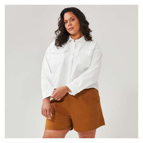Women+ Crop Linen Blend Shirt - Bright White