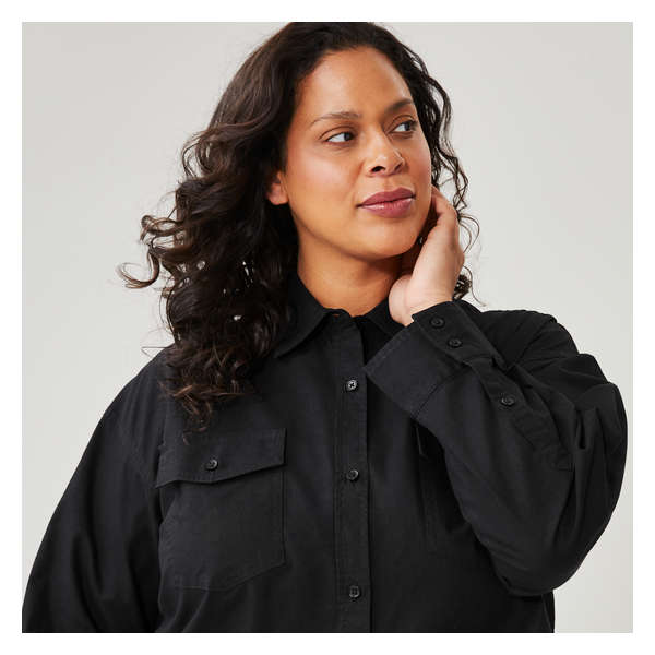 Women+ Crop Linen Blend Shirt - JF Black