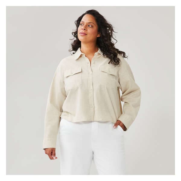 Women+ Crop Linen Blend Shirt - Linen