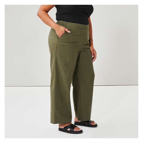 Women+ Linen Blend Wide Leg Pant - Dark Olive