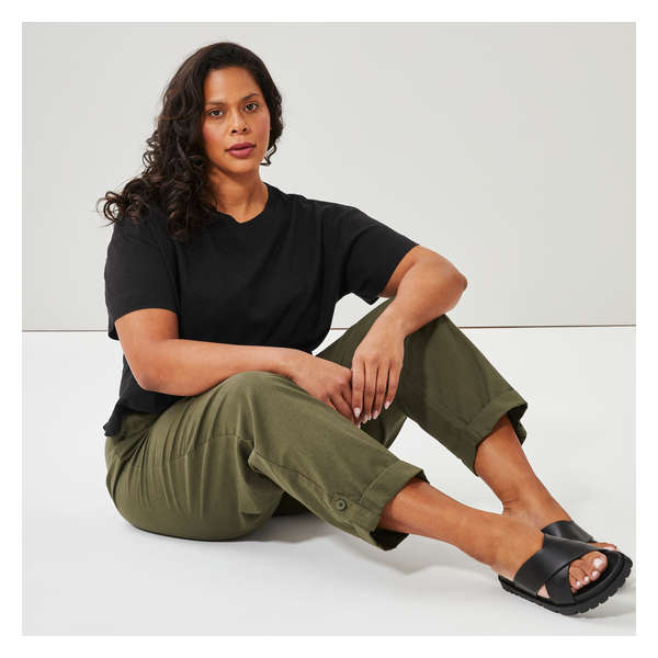 Pantalon retroussable en lin mélangé Femmes+ - Olive Foncé