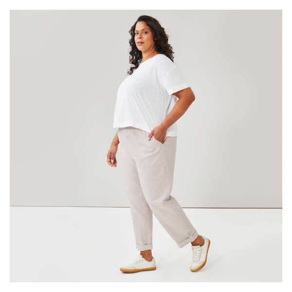 Pantalon retroussable en lin mélangé Femmes+ - Beige