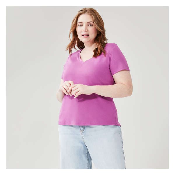 Women+ Organic Cotton Essential V-Neck T-Shirt - Bright Purple