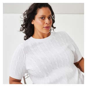 Women+ Cable Knit Pullover - Bright White