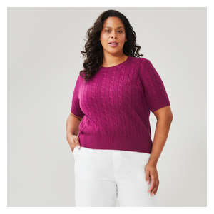 Women+ Cable Knit Pullover - Purple Cabbage