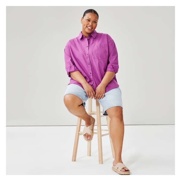 Women+ Oversized Button-Up Shirt - Bright Purple