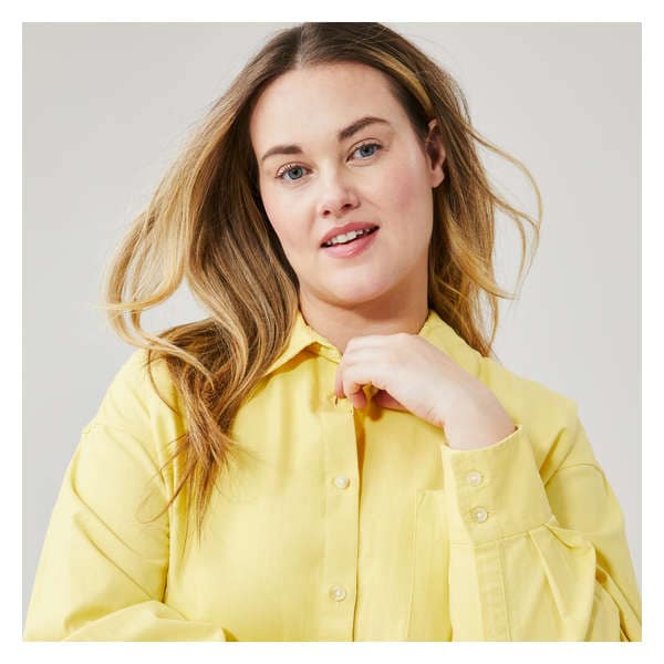 Women+ Oversized Button-Up Shirt - Pastel Yellow