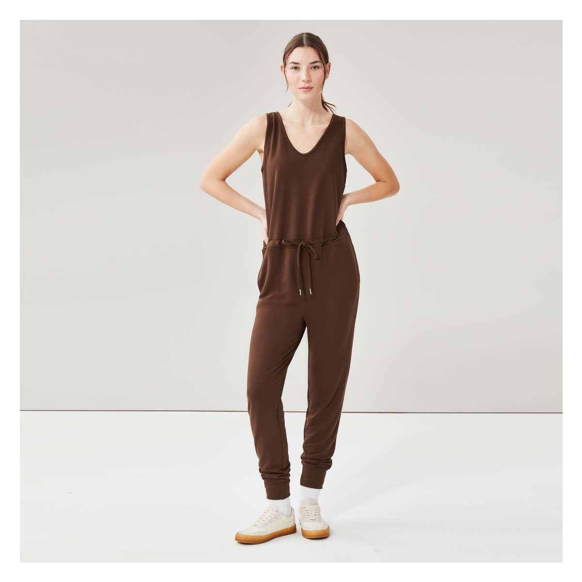 Active Terry Jumpsuit in Brown from Joe Fresh