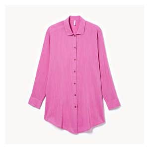 Woven Button-Up Cover-Up - Pink
