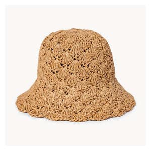 Scalloped Straw Bucket Hat - Dark Taupe