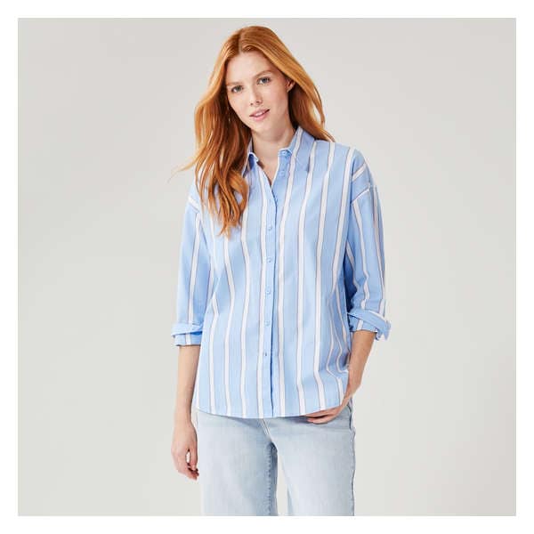 Oversized Button-Down Shirt - Bright Blue