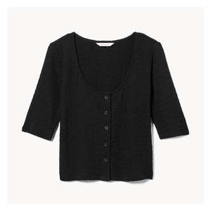 Button-Up Crew Neck Top - JF Black