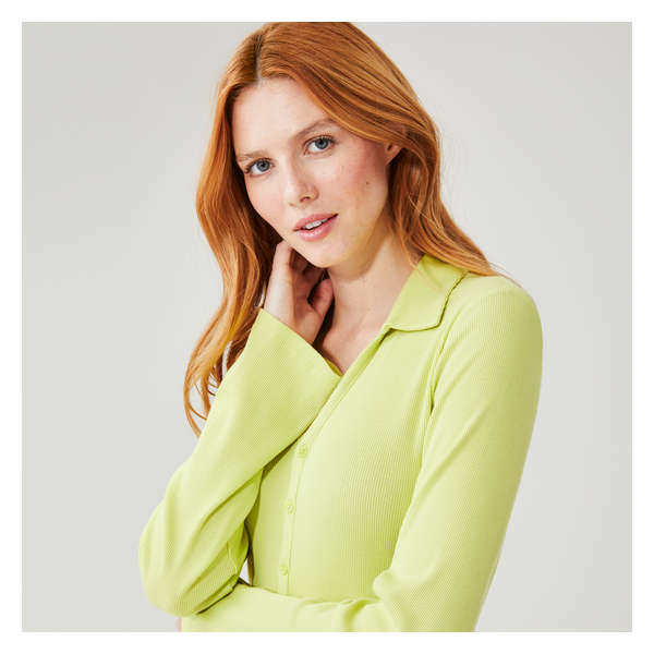 Collared Button-Up Long Sleeve - Light Lime Green