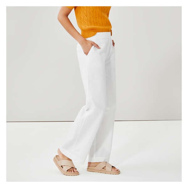 Linen Blend Wide Leg Pant - Bright White
