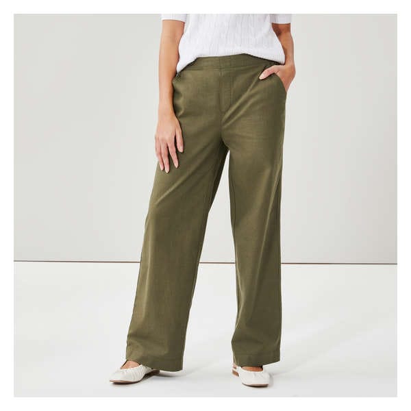 Linen Blend Wide Leg Pant - Dark Olive