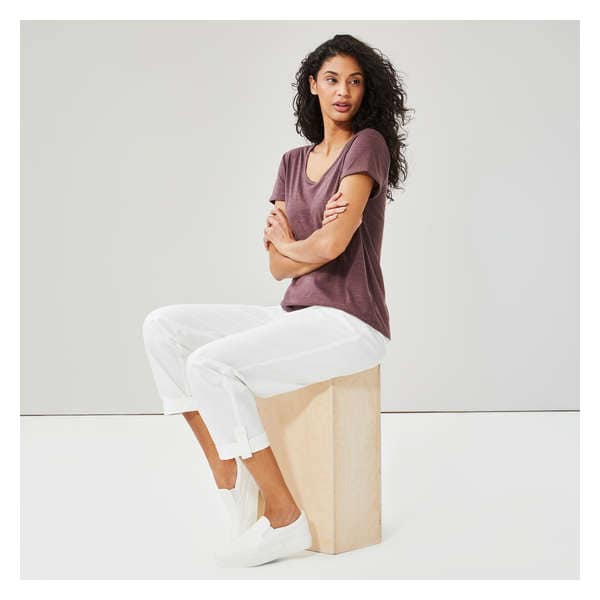 Linen Blend Roll-Tab Pant - Bright White