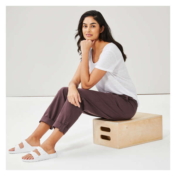 Linen Blend Roll-Tab Pant - Dark Purple