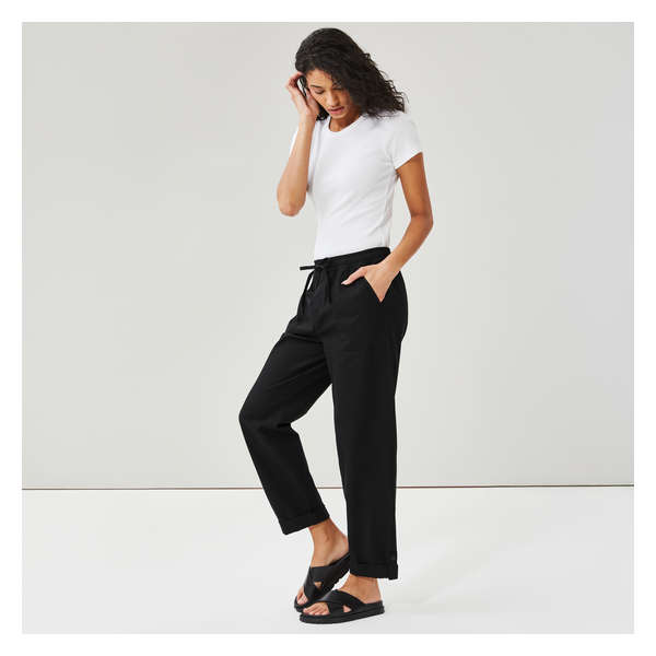 Pantalon retroussable à languette en lin mélangé - Noir JF