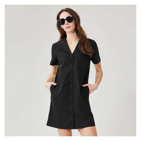 Linen Blend Mini Dress - Black
