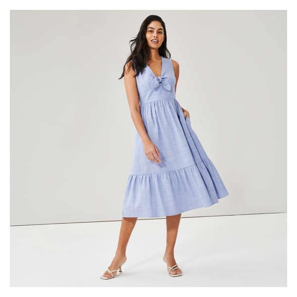 Tie-Front Midi Dress - Blue