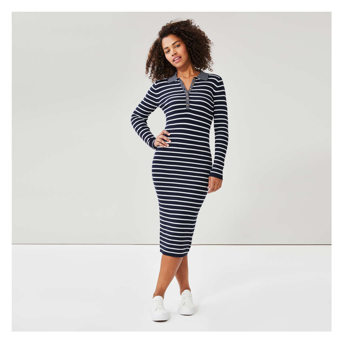 Polo Sweater Dress in Navy from Joe Fresh