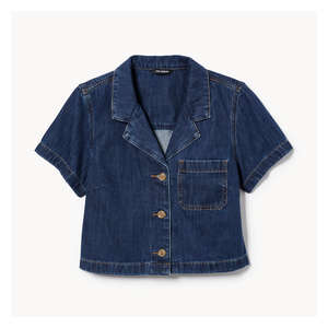 Crop Denim Shirt - Medium Wash