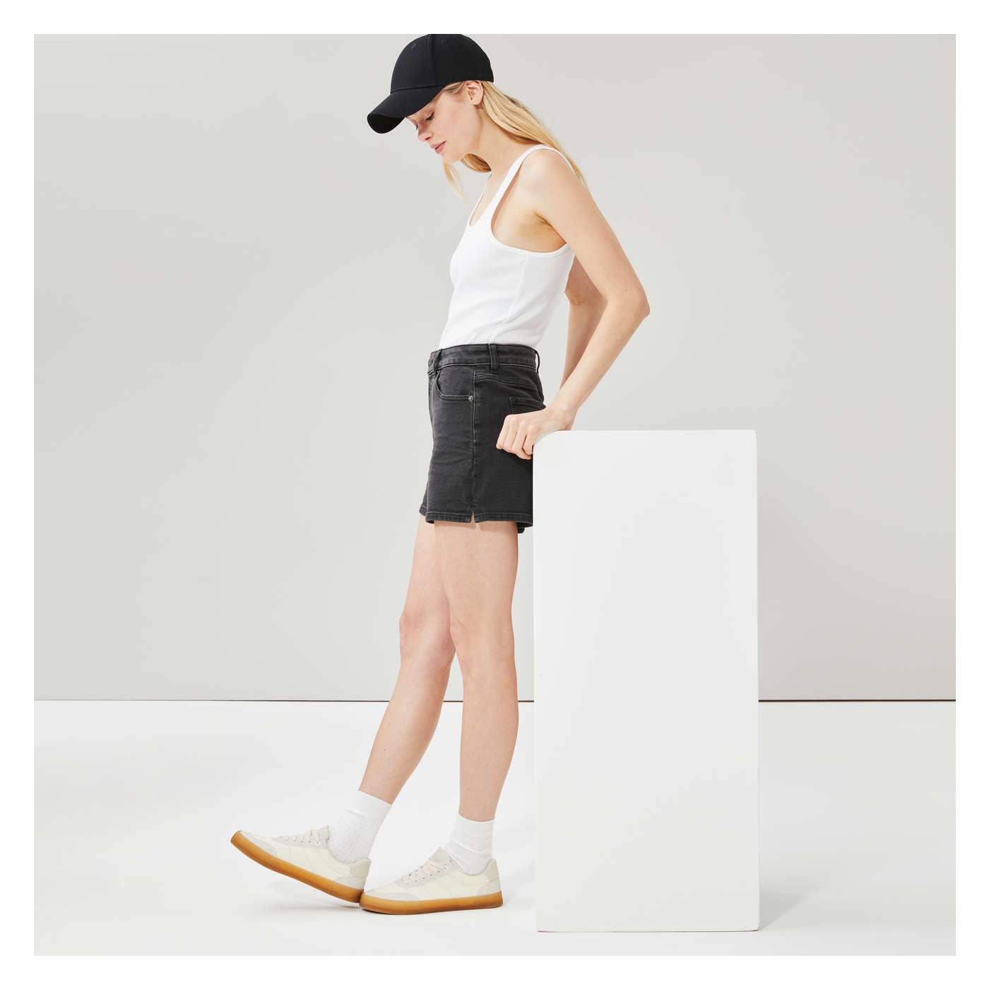 Black High Rise Denim Short