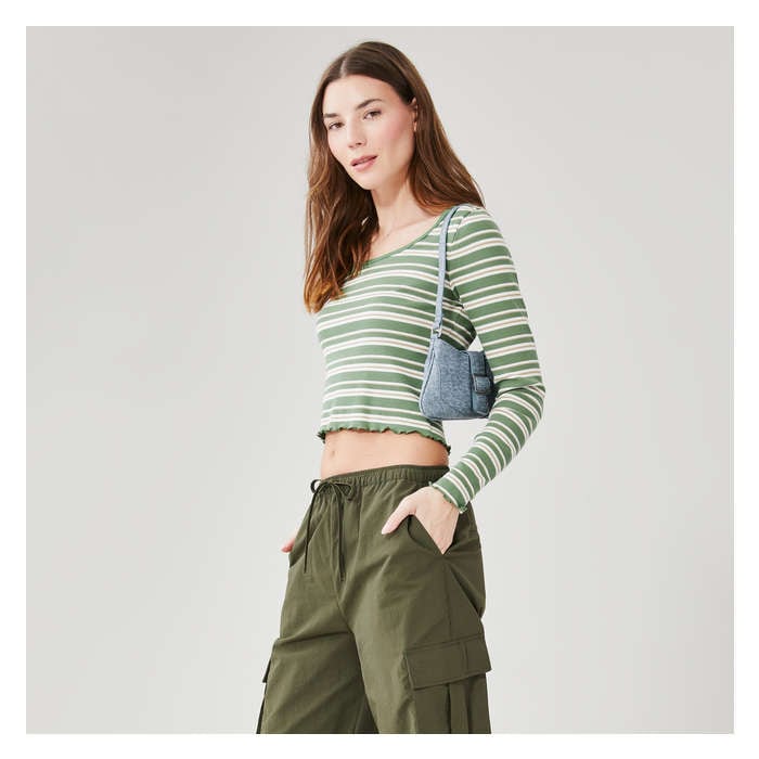 Women's Stripe Rib Long Sleeve - Green