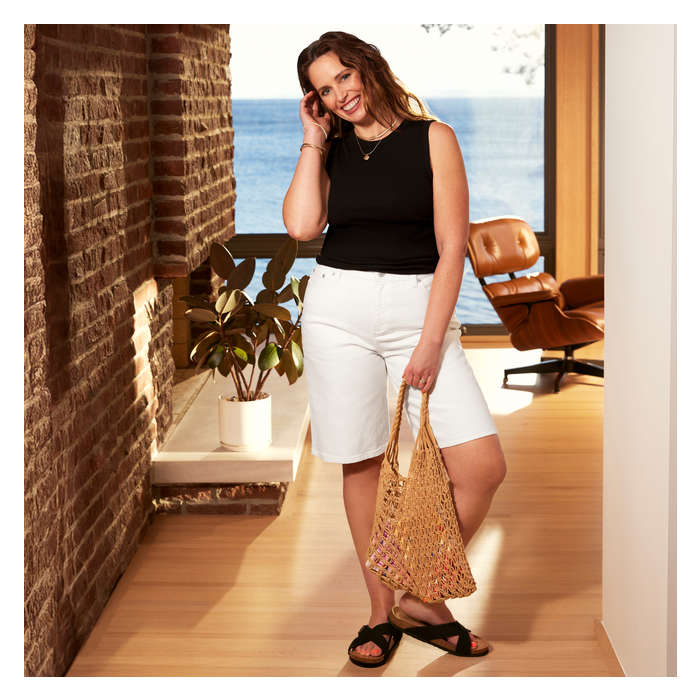Women's White Wash Long Denim Short