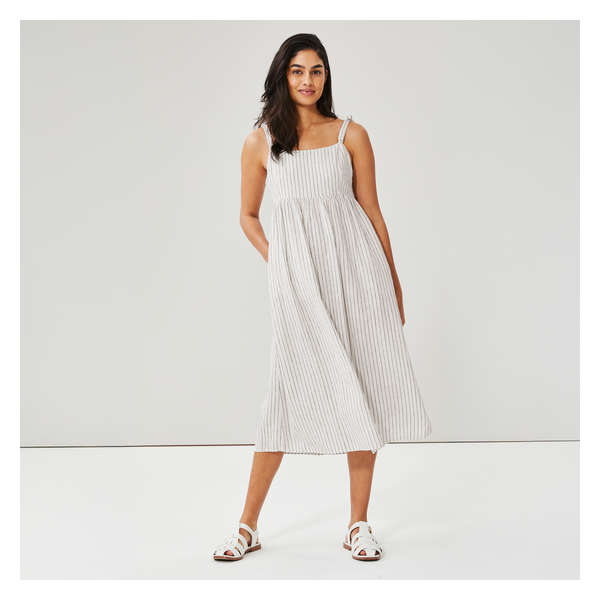 Shoulder Tie Midi Dress - Off White