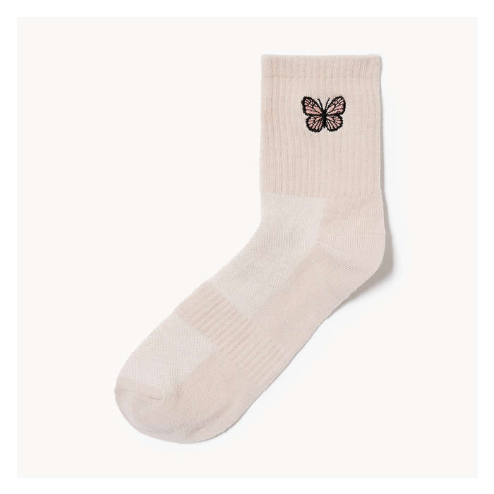 Women's Embroidered Mid-Crew Socks - Oatmeal