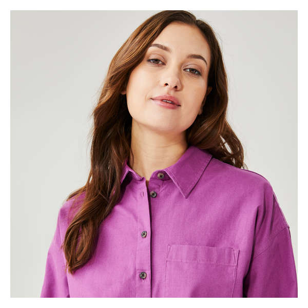 Oversized Button-Up Shirt - Bright Purple