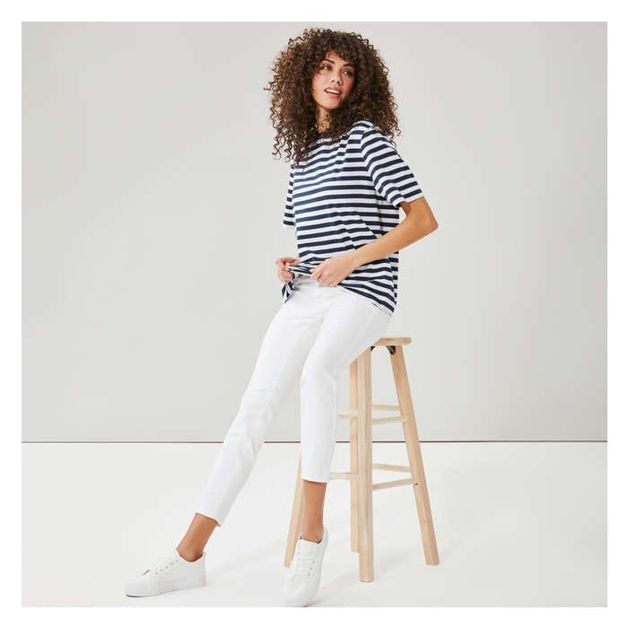 Aux Femmes T-shirt ample en coton à rayures - Marine