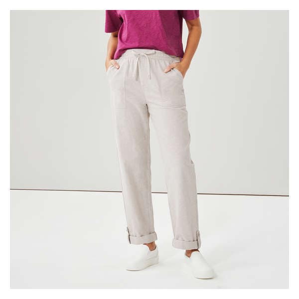 Pantalon retroussable à languette en lin mélangé - Beige