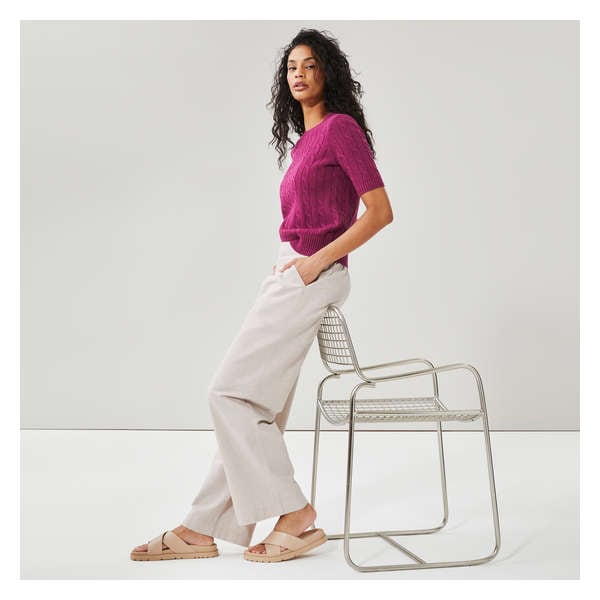 Wide Leg Linen Blend Pant - Beige