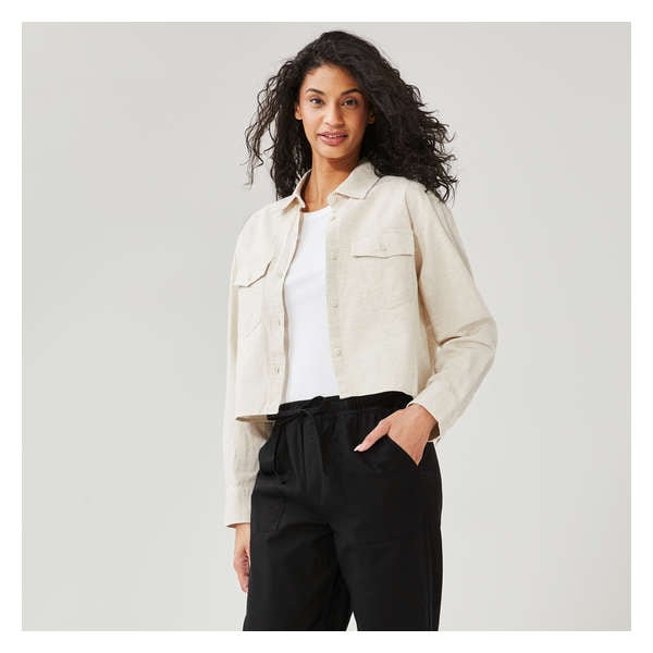 Crop Linen Blend Shirt - Linen