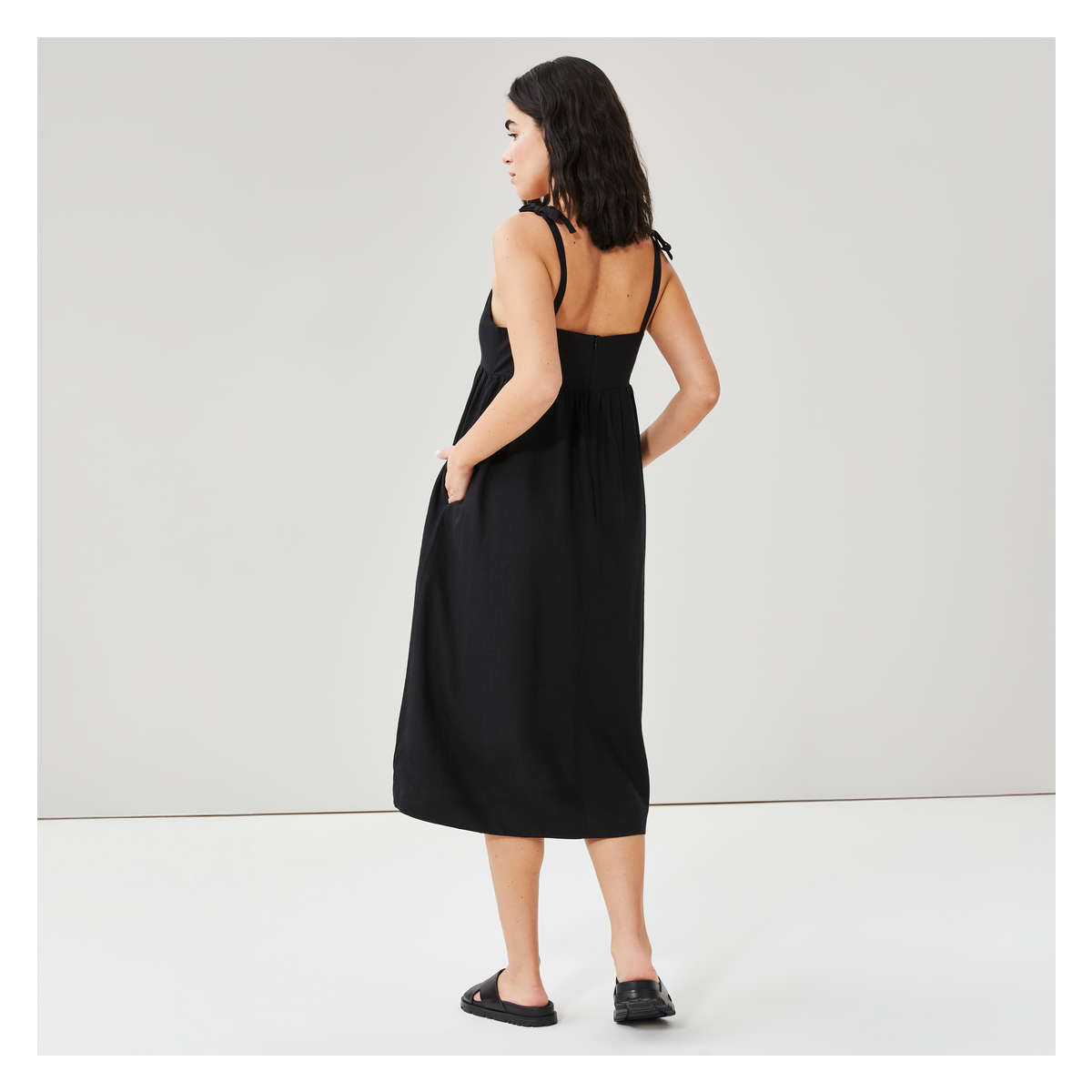 Shoulder Tie Midi Dress in JF Black from Joe Fresh
