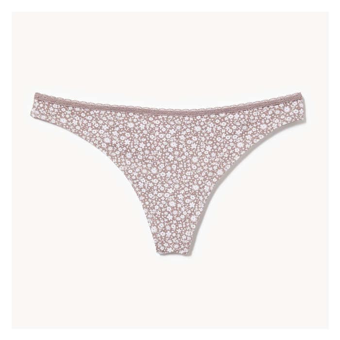 Women's Cotton Lace Thong - Taupe