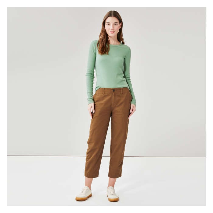 Aux Femmes Pantalon en sergé à jambe tonneau - Brun