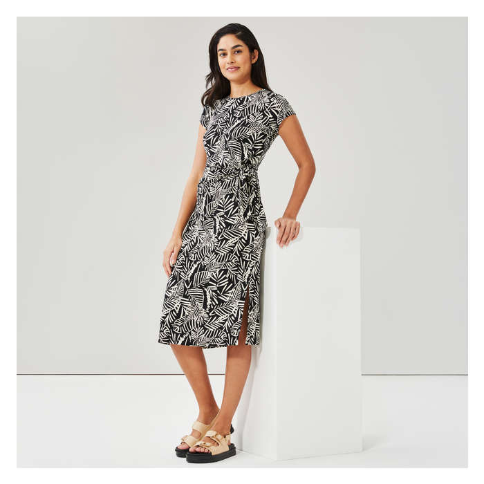 Women's Printed Side Tie Midi Dress