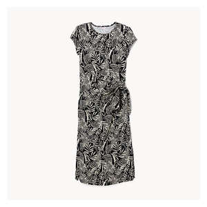 Printed Side Tie Midi Dress - Black