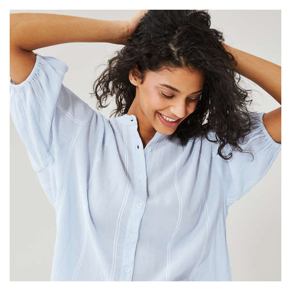 Puff Sleeve Button-Up Shirt - Powder Blue