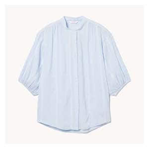 Puff Sleeve Button-Up Shirt - Powder Blue