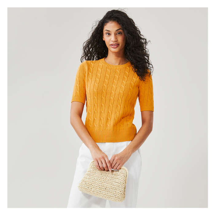 Women's Cable Knit Pullover - Mustard