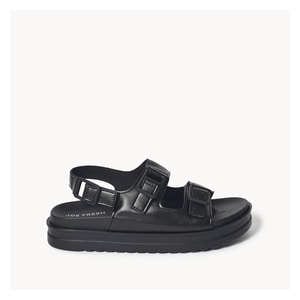 Double Buckle Platform Sandals - Black