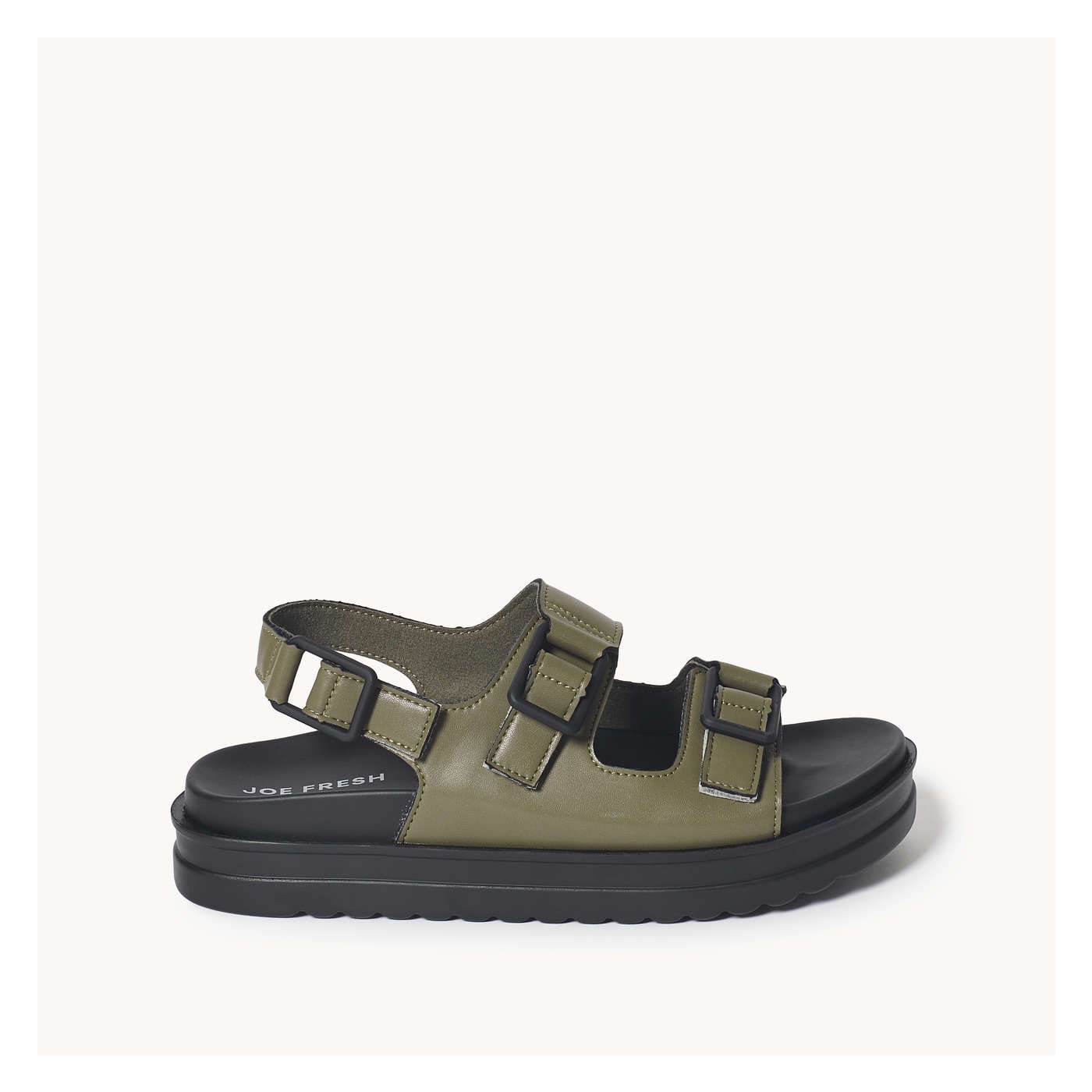 Double Buckle Platform Sandals in Olive from Joe Fresh