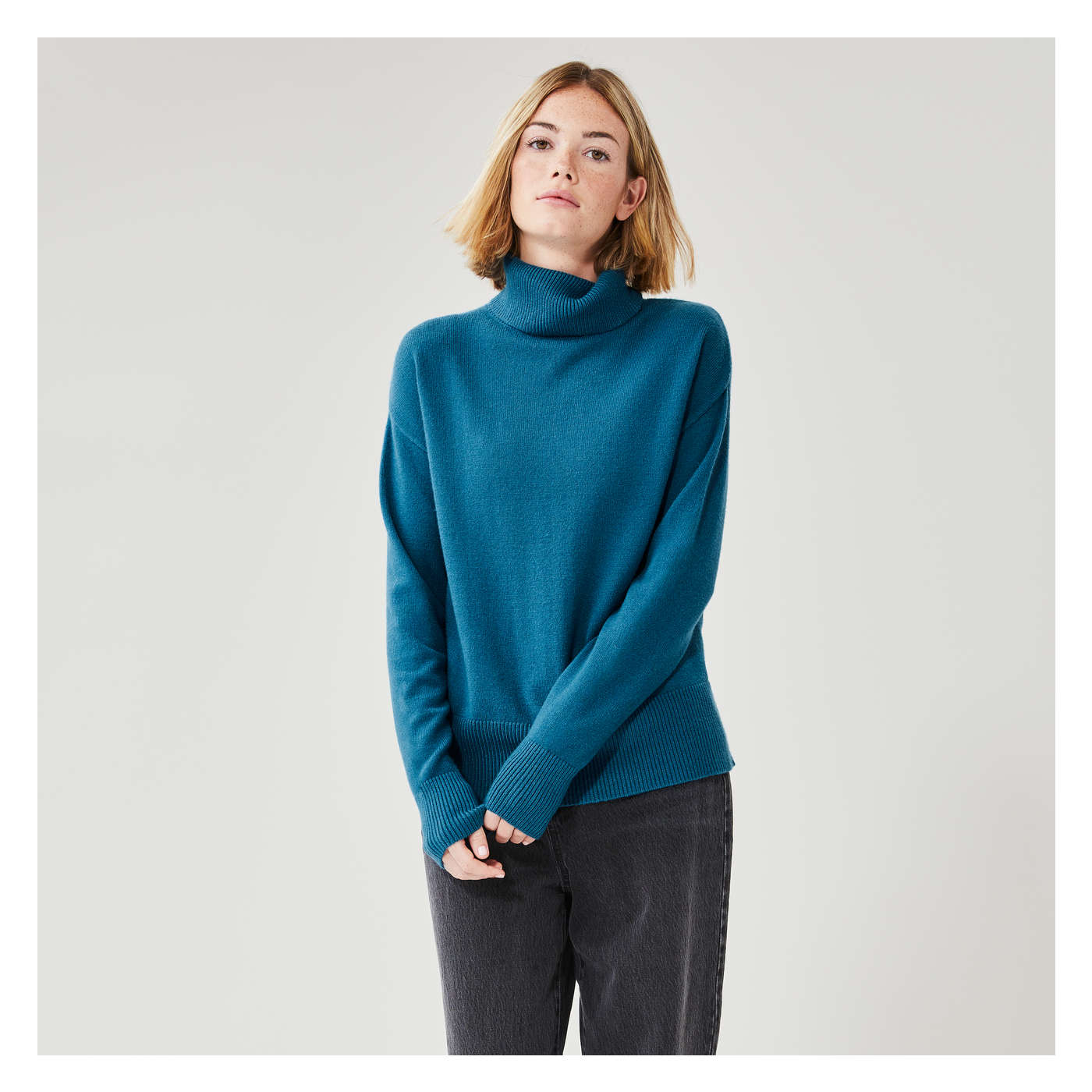 Turtleneck Pullover in Turquoise from Joe Fresh